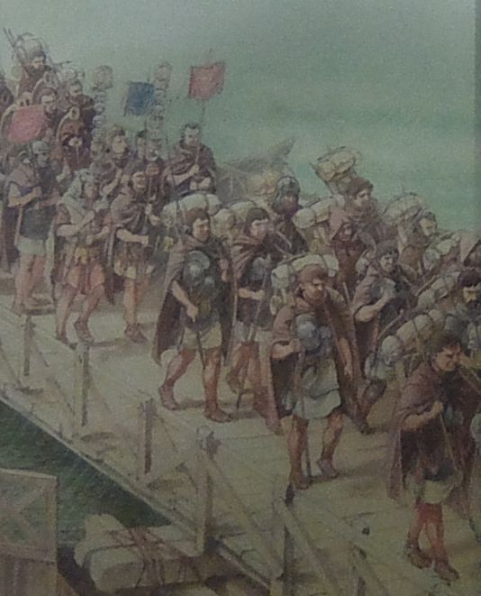Римское войско переправляется через мост. Рис в  историческом музее  г.Бухарест. Румыния.   Фото Лимарева В.Н.
